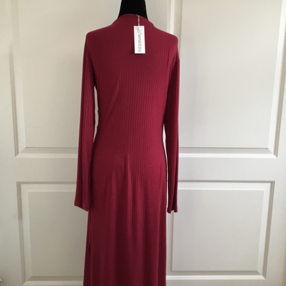 NWT Wnerdu Red Long Sleeve Wrap Midi Dress Size Large - Picture 4 of 5